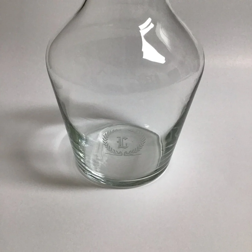 Letter L Monogram Wine Decanter Carafe 6 Glasses SET Etched Clear Glass Barware